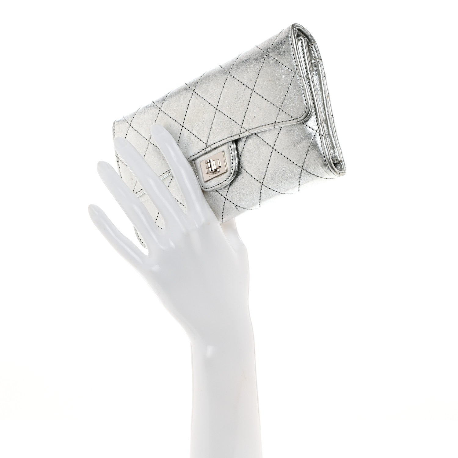 Chanel Metallic Aged Calfskin Quilted Reissue Long Flap Wallet Light Silver 2 of 8