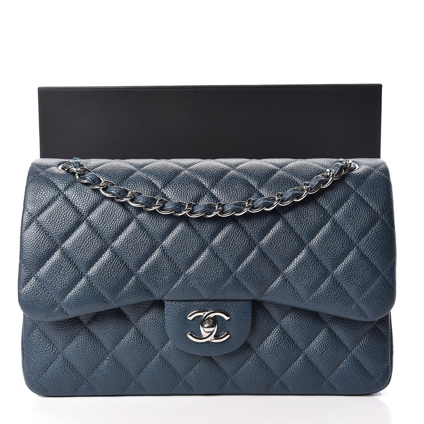 Metallic Caviar Jumbo Double Flap Blue