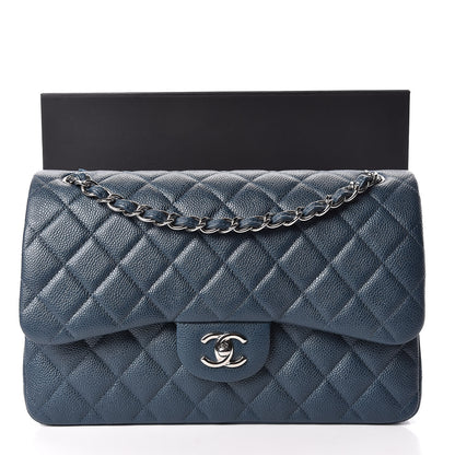 Chanel Metallic Caviar Jumbo Double Flap Blue 12 of 12