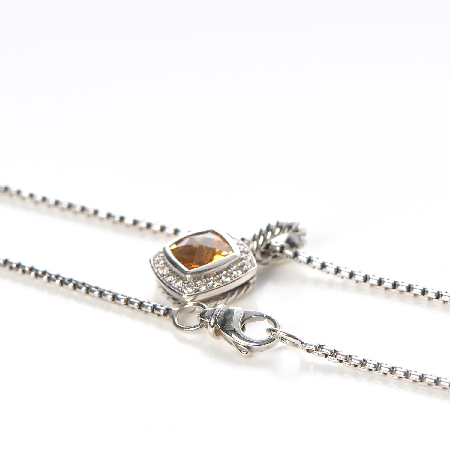 David Yurman Sterling Silver Diamond Citrine 7mm Petite Albion Pendant Necklace 6 of 6