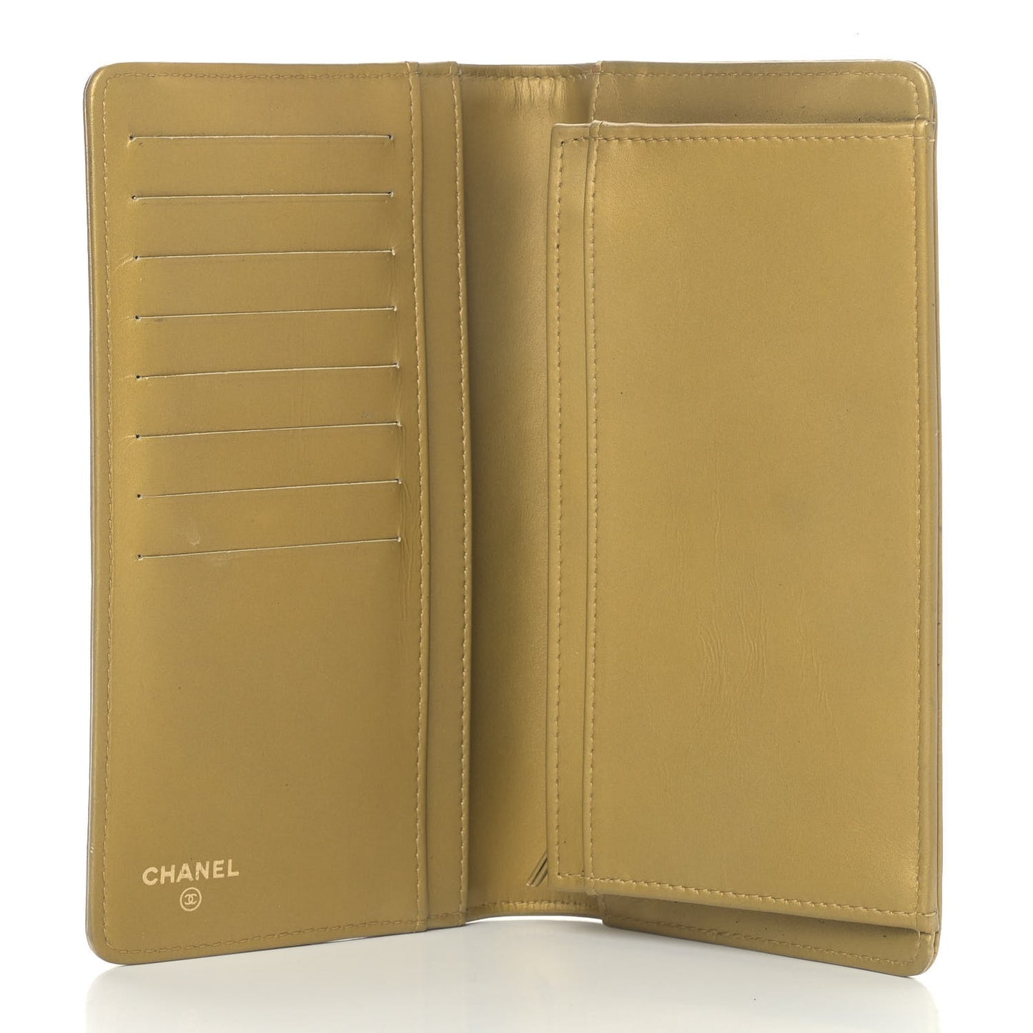 Metallic Aged Calfskin Quilted Boy Yen Wallet Gold