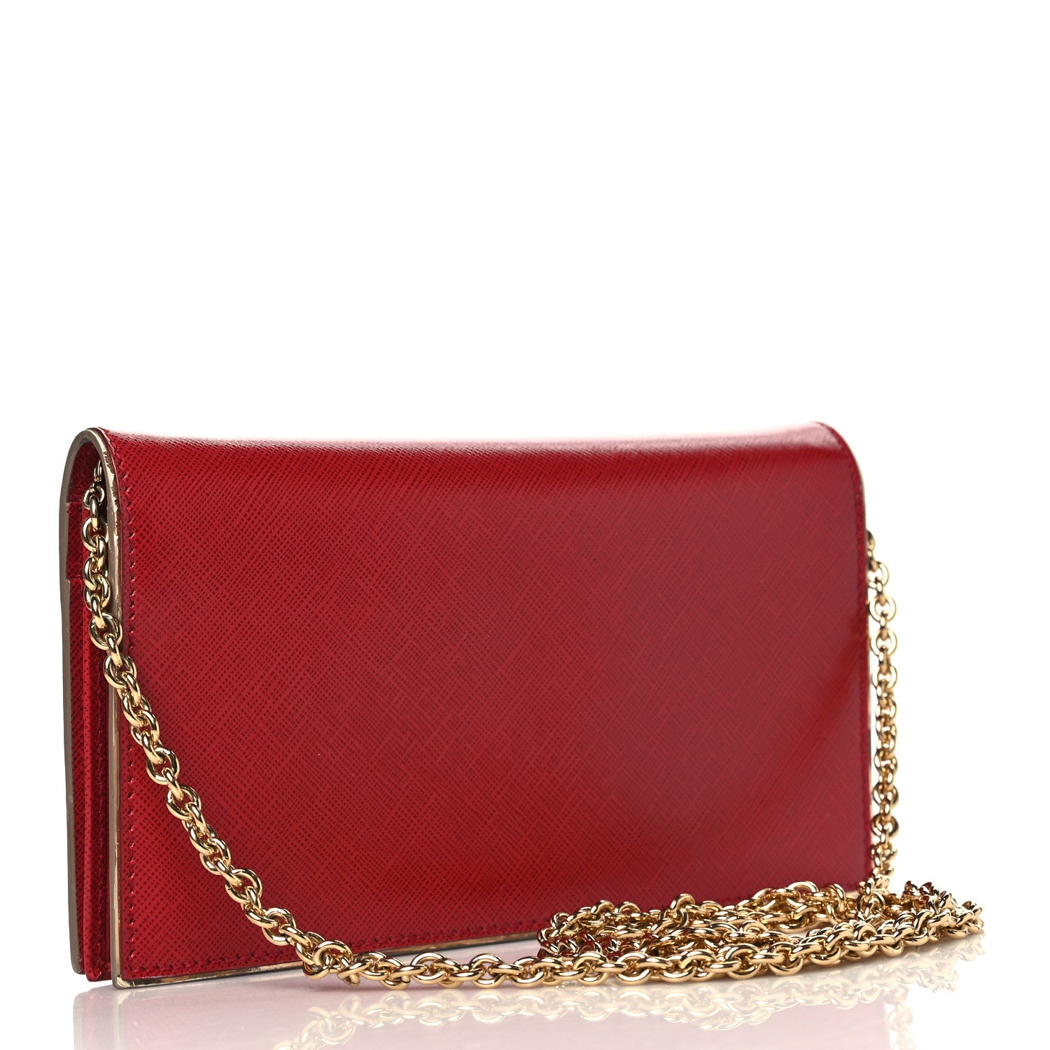 Salvatore Ferragamo Hammered Calfskin Vara Bow Chain Wallet Red 2 of 10