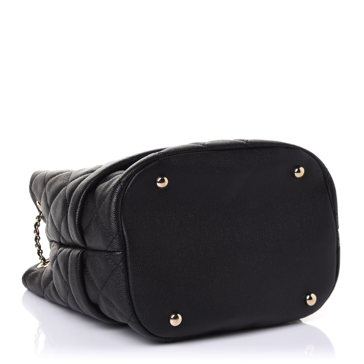 Caviar Quilted Rolled Up Bucket Drawstring Bag Black
