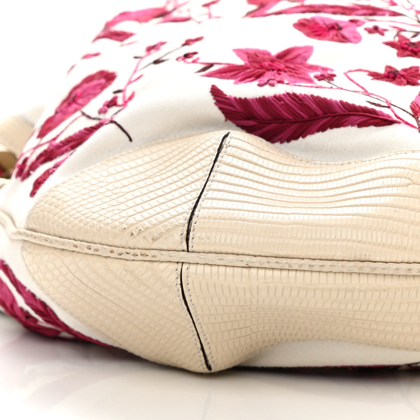 Canvas Embroidered Peggy Bamboo Top Handle Hobo White Pink