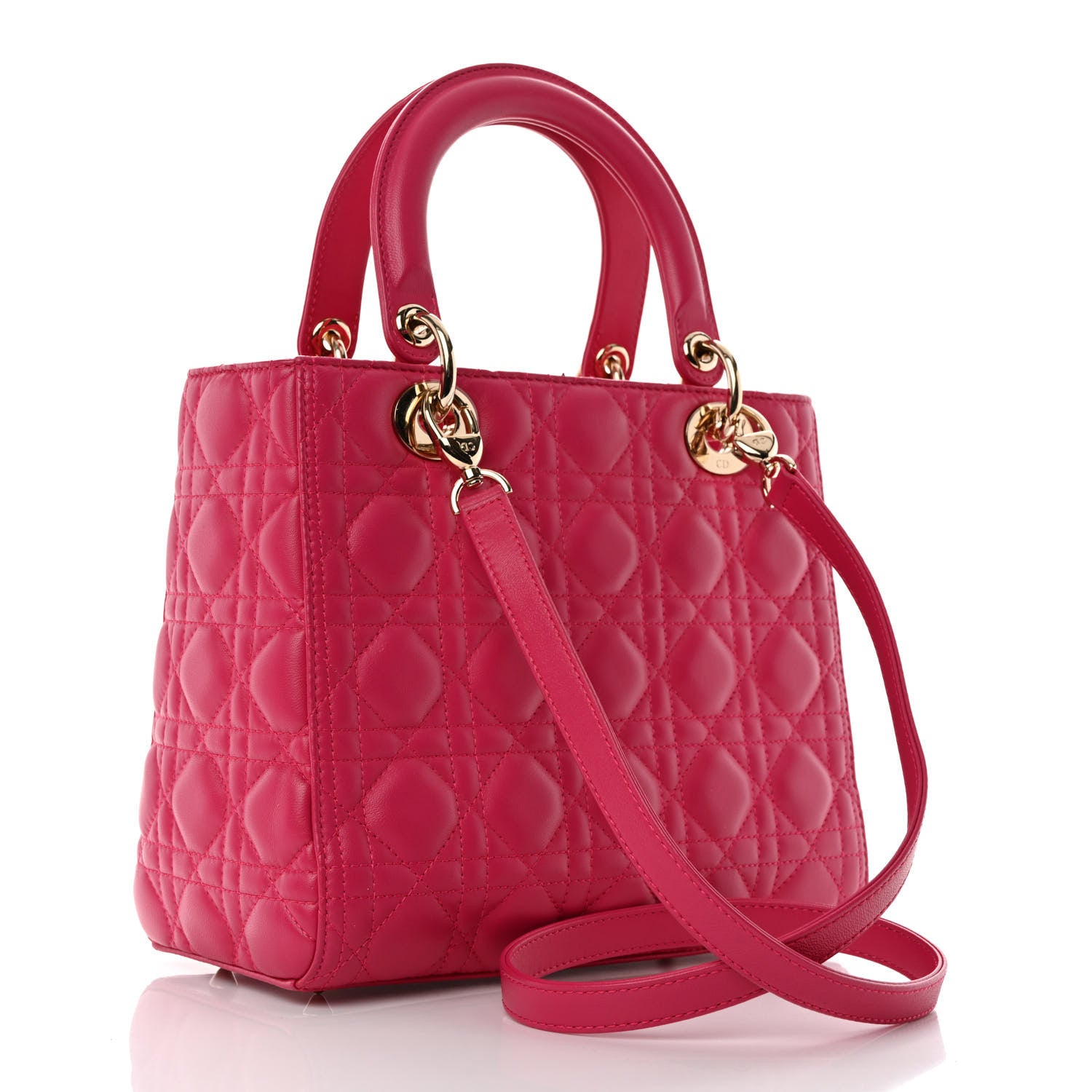 Christian Dior Lambskin Cannage Medium Lady Dior Fuchsia 2 of 10