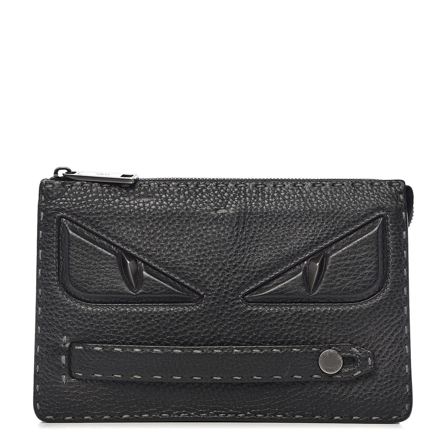 Cuoio Romano Lux Selleria Monster Eyes Embossed Slim Clutch Asfalto