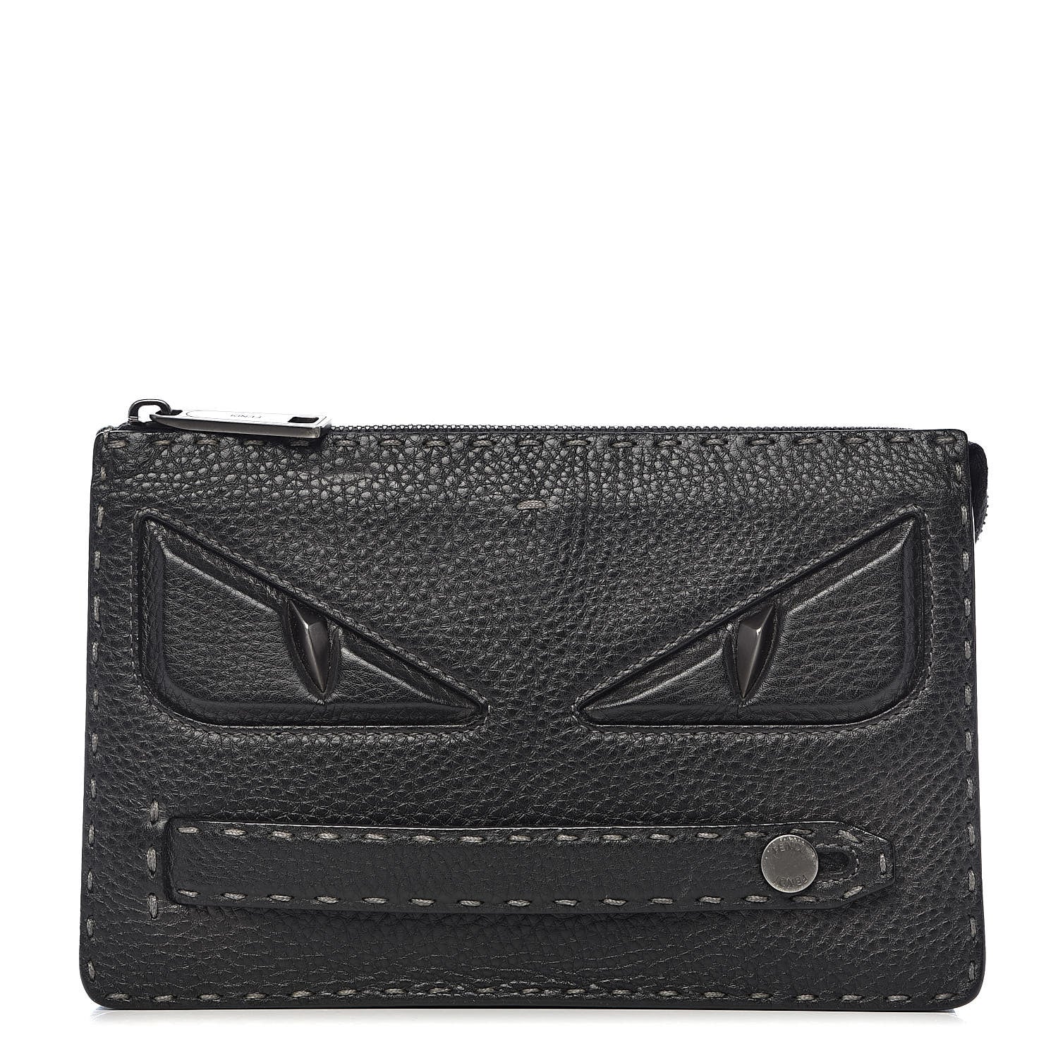 Fendi Cuoio Romano Lux Selleria Monster Eyes Embossed Slim Clutch Asfalto 1 of 9