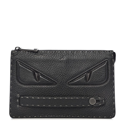 Fendi Cuoio Romano Lux Selleria Monster Eyes Embossed Slim Clutch Asfalto 1 of 9
