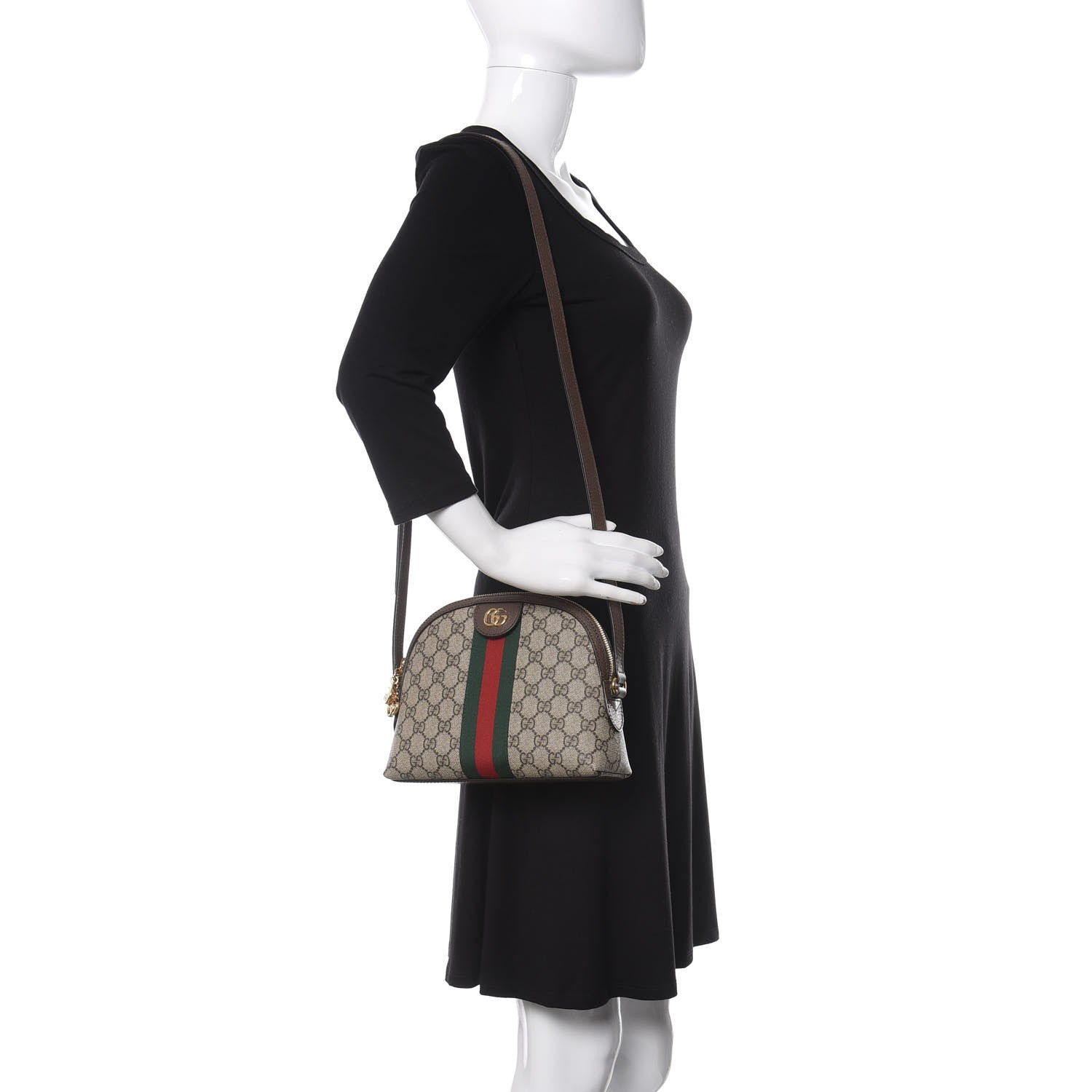 Gucci GG Supreme Monogram Textured Dollar Calfskin Web Small Ophidia Dome Shoulder Bag Beige Ebony New Acero 2 of 11