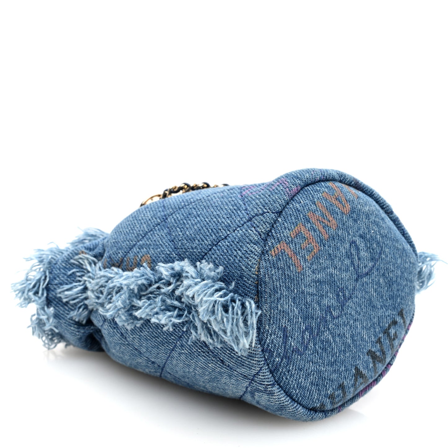 Denim Quilted Mood Mini Bucket With Chain Blue Multicolor