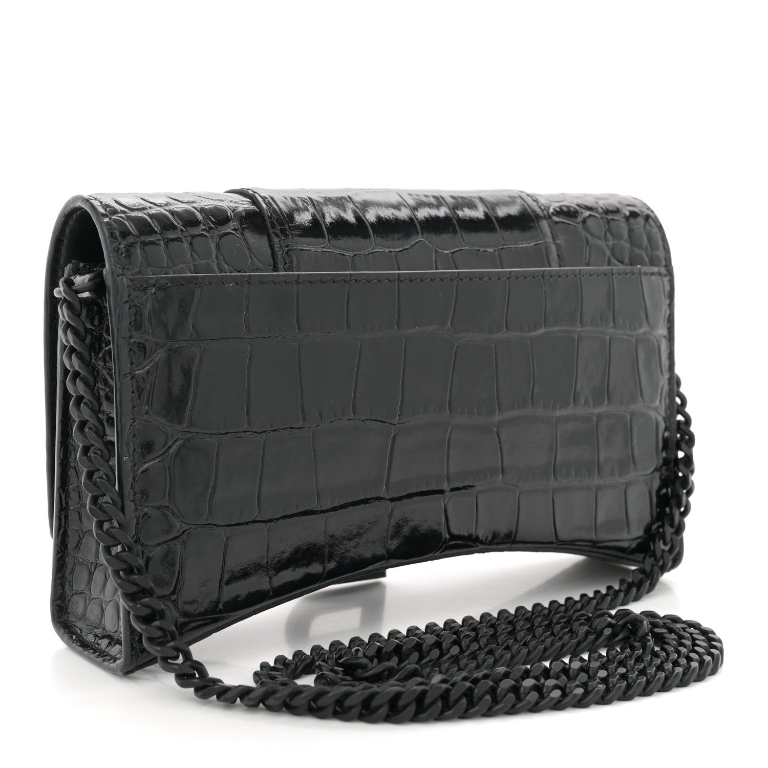 Balenciaga Shiny Calfskin Monochrome Crocodile Embossed Hourglass Chain Bag Black 3 of 9