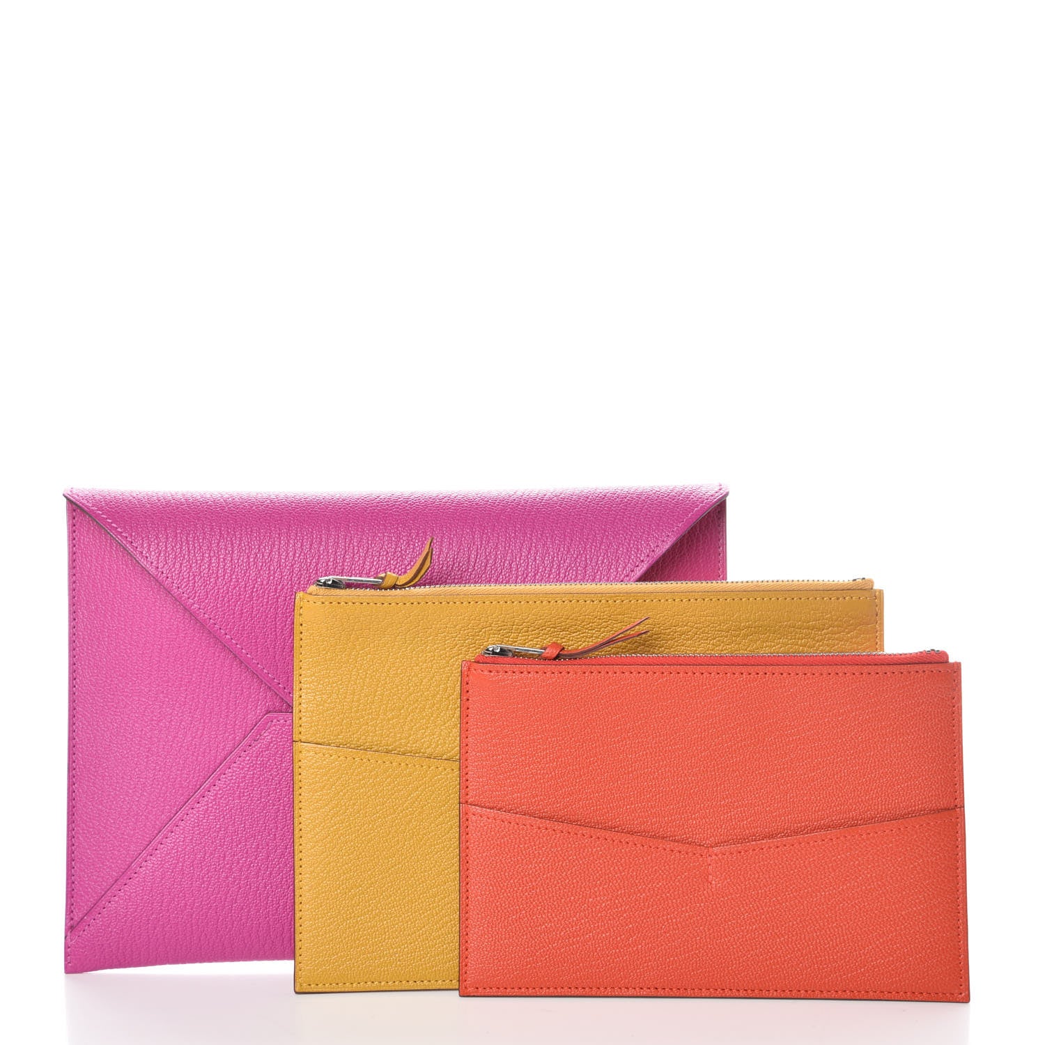Hermes Chevre Mysore Envelope Trio Wallet Magnolia Ambre Capucine 3 of 9