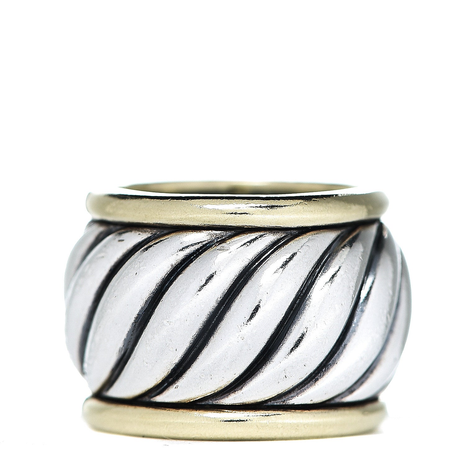 David Yurman Sterling Silver 18K Yellow Gold Cable Cigar Band Ring 52 6 1 of 3