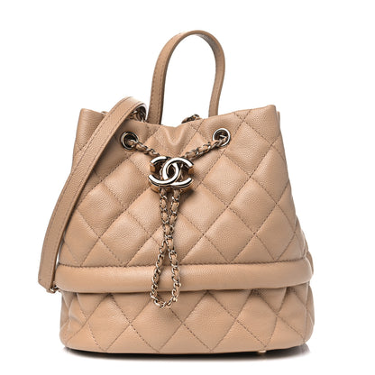 Chanel Caviar Quilted Rolled Up Bucket Drawstring Bag Beige 1 of 5