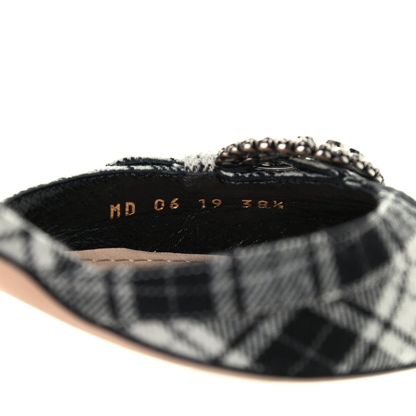 Canvas Tartan Gang Ankle Strap Slingback Pumps 38.5 Black