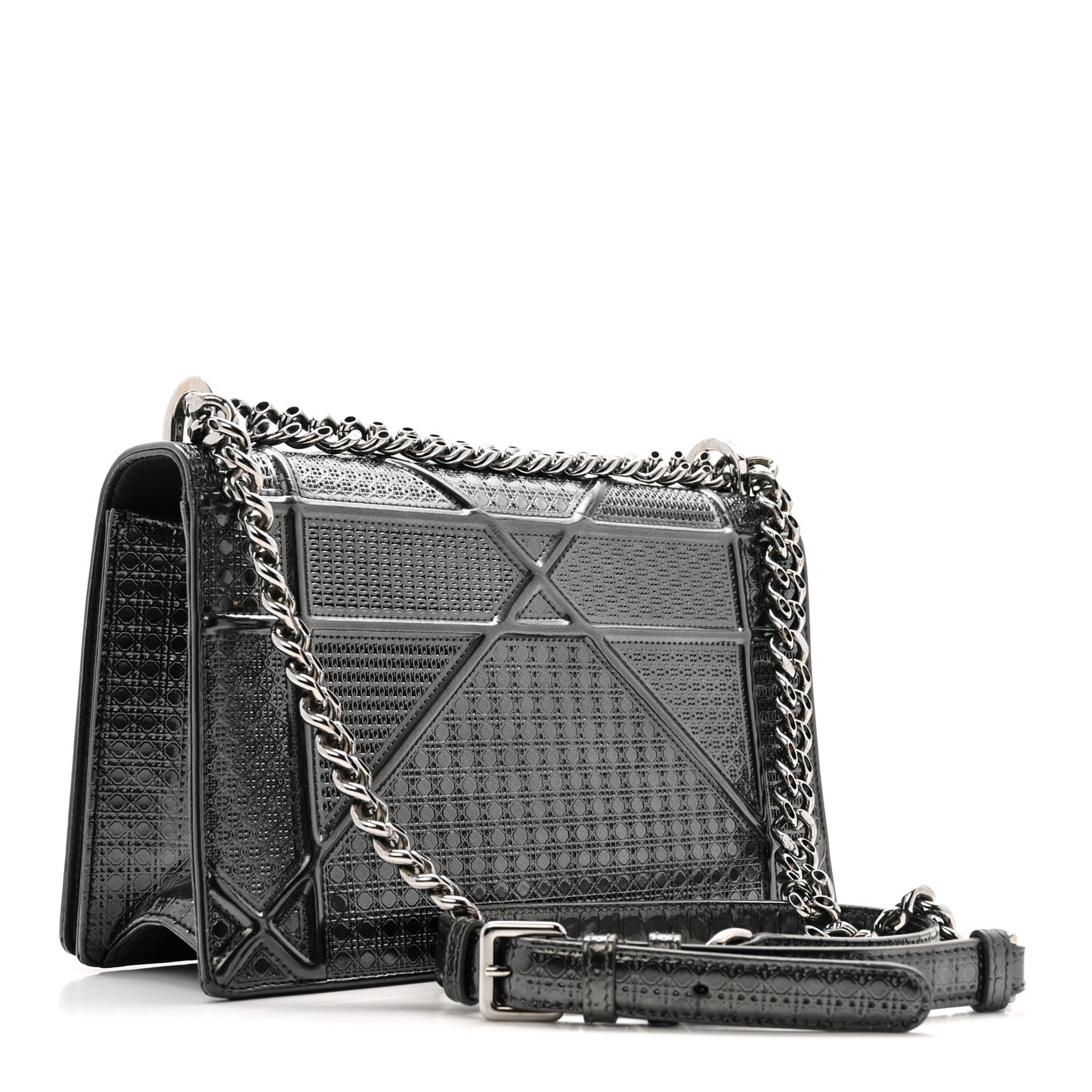Metallic Patent Micro-Cannage Medium Diorama Flap Bag Onyx Black