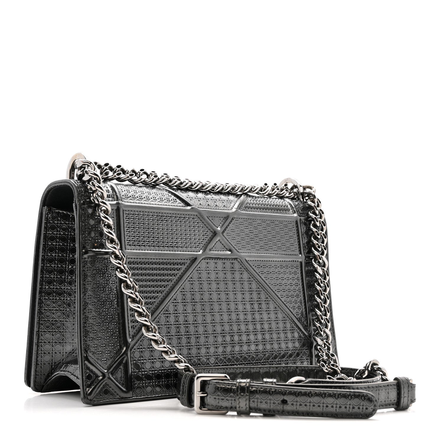 Christian Dior Metallic Patent Micro-Cannage Medium Diorama Flap Bag Onyx Black 3 of 13