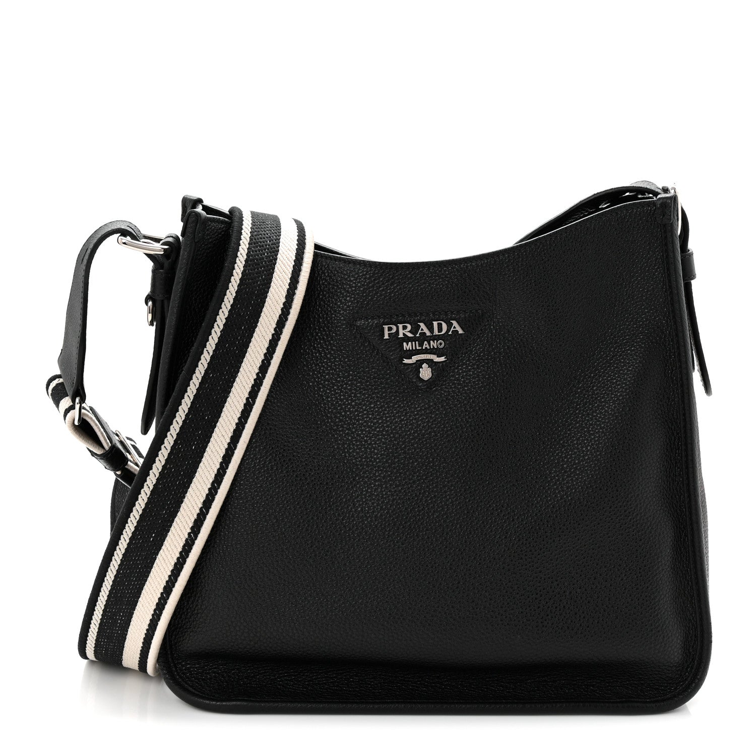 Prada Vitello Daino Soft Hobo Messenger Bag Black 1 of 11
