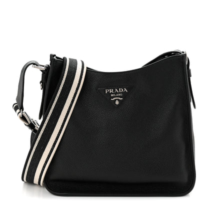 Prada Vitello Daino Soft Hobo Messenger Bag Black 1 of 11