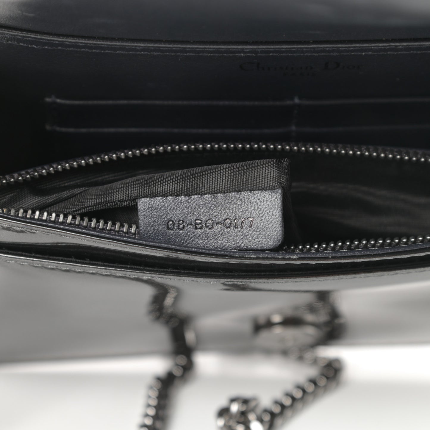 Metallic Patent Micro-Cannage Diorama Wallet on Chain Pouch Onyx Black