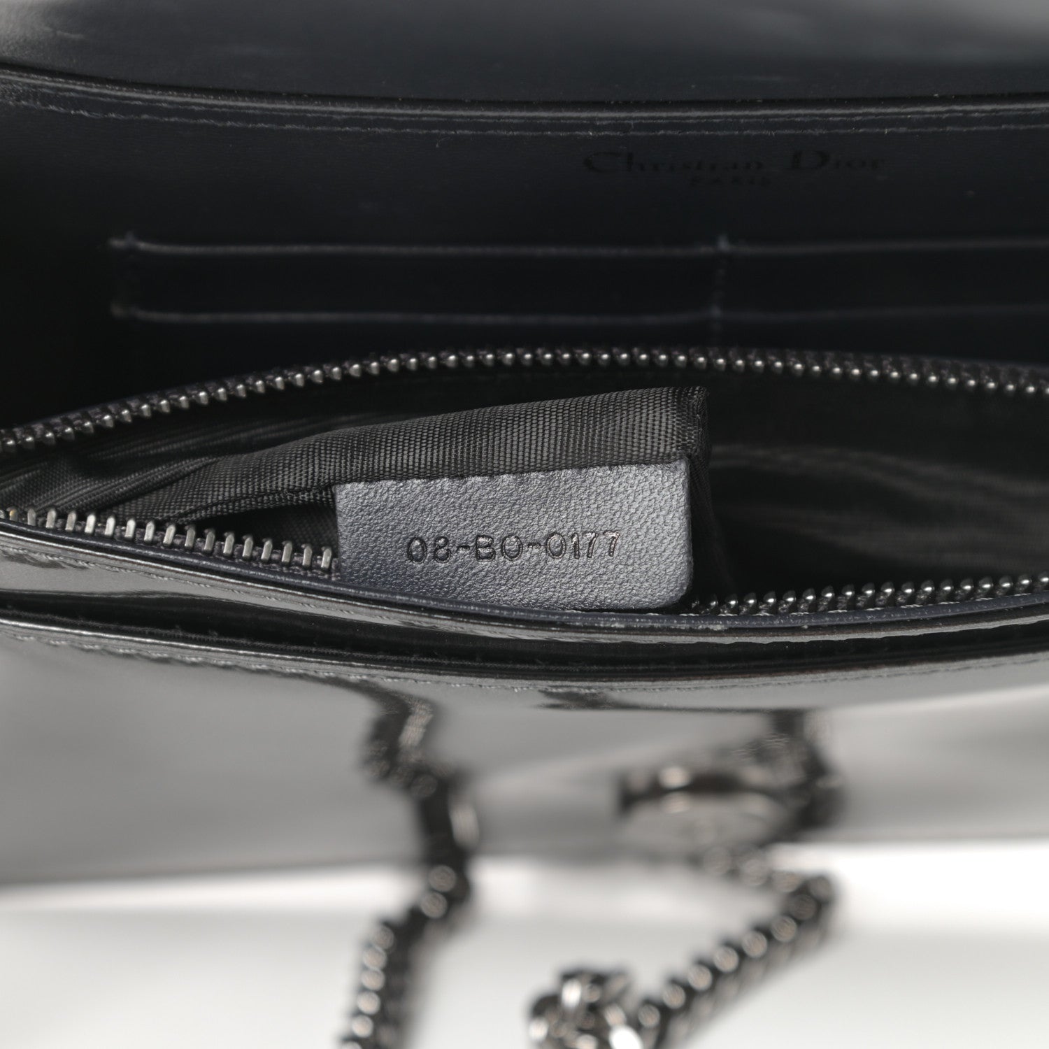 Christian Dior Metallic Patent Micro-Cannage Diorama Wallet on Chain Pouch Onyx Black 8 of 14