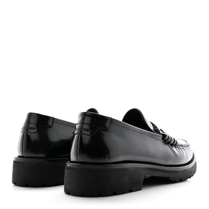 Saint Laurent Glazed Calfskin Chunky Le Loafer Penny Slippers 39 Black 4 of 12