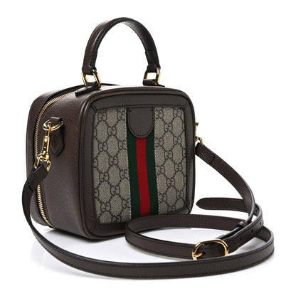 Gucci GG Supreme Monogram Textured Dollar Calfskin Mini Ophidia Top Handle Square Shoulder Bag Beige Ebony New Acero 3 of 10