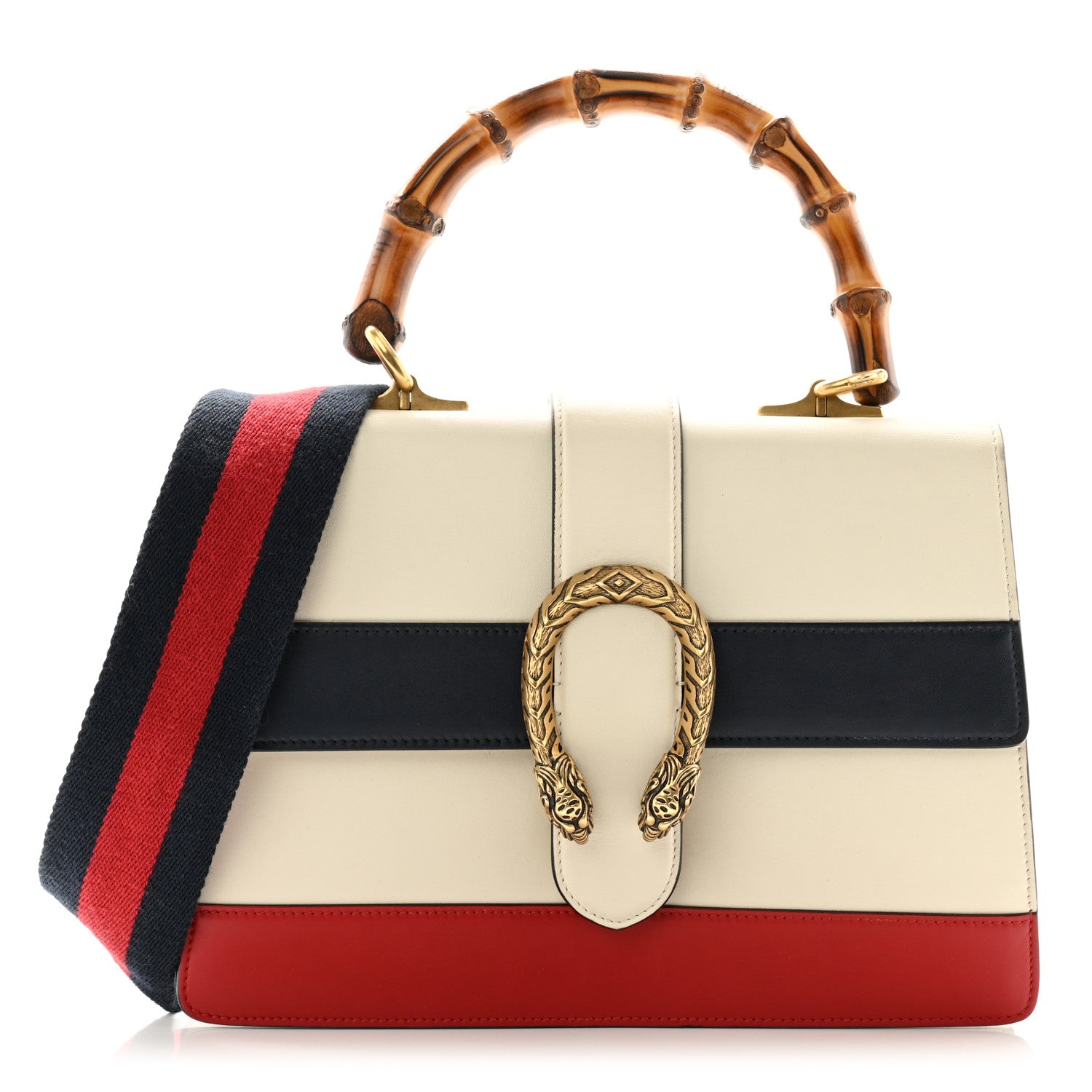 Gucci Calfskin Bamboo Web Medium Dionysus Top Handle Bag White Blue Hibiscus Red 1 of 13