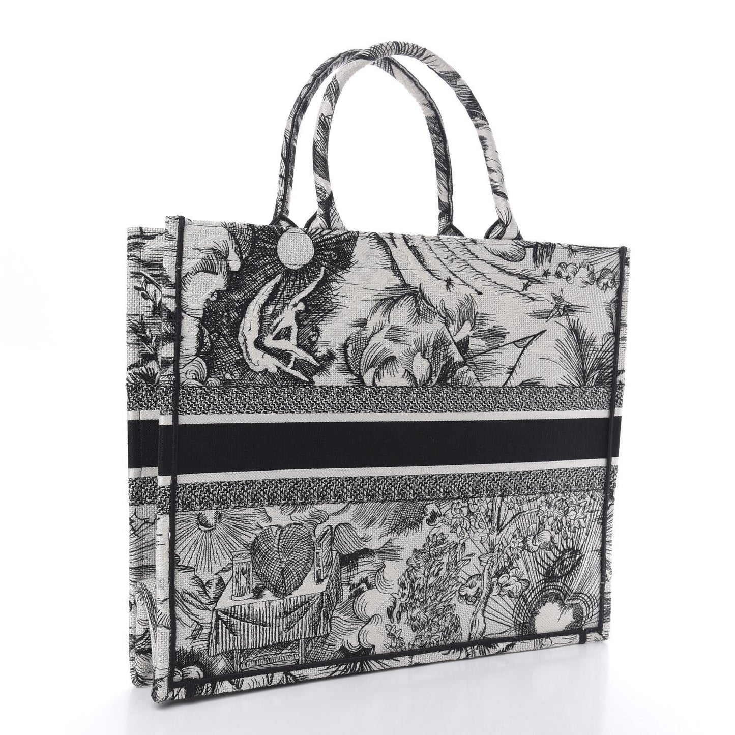 Canvas Embroidered Toile De Jouy Book Tote White Black