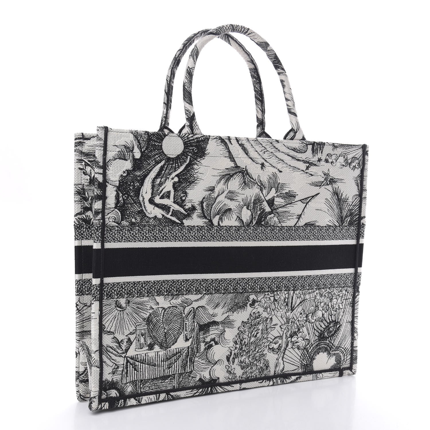 Christian Dior Canvas Embroidered Toile De Jouy Book Tote White Black 3 of 10