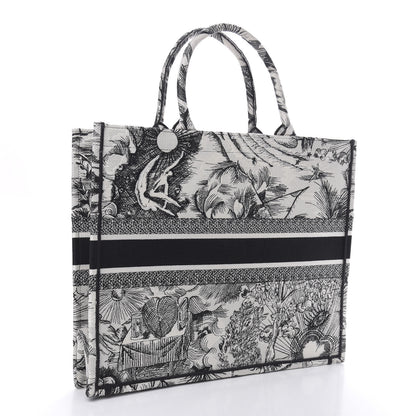 Christian Dior Canvas Embroidered Toile De Jouy Book Tote White Black 3 of 10