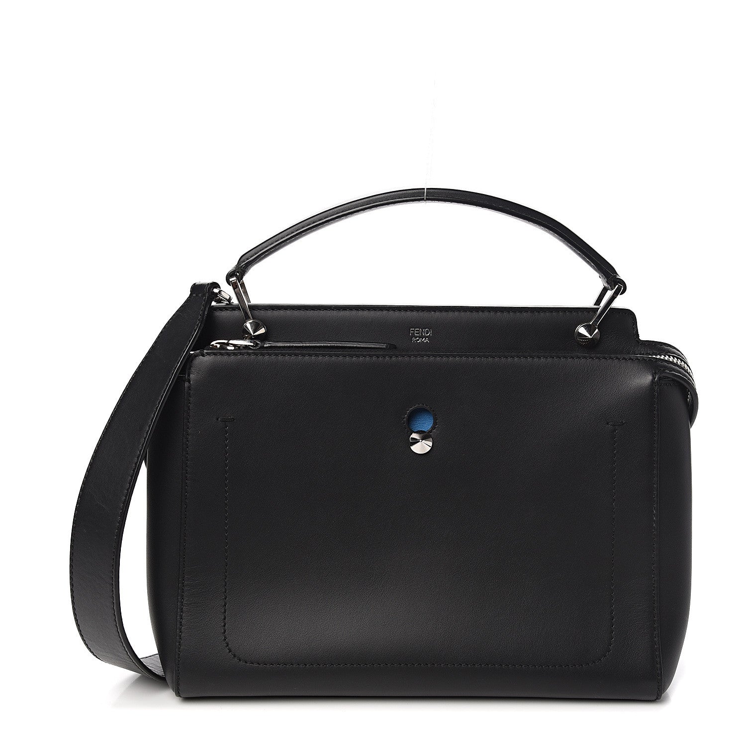 Fendi Vitello Baltico Dolce DotCom Satchel Black Blue Royal 1 of 12