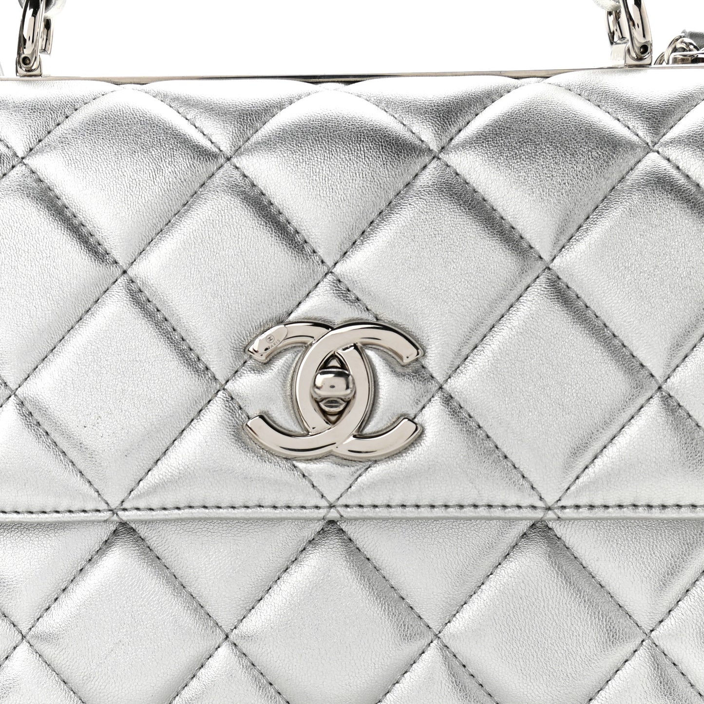 Metallic Lambskin Quilted Small Trendy CC Flap Dual Handle Bag Silver