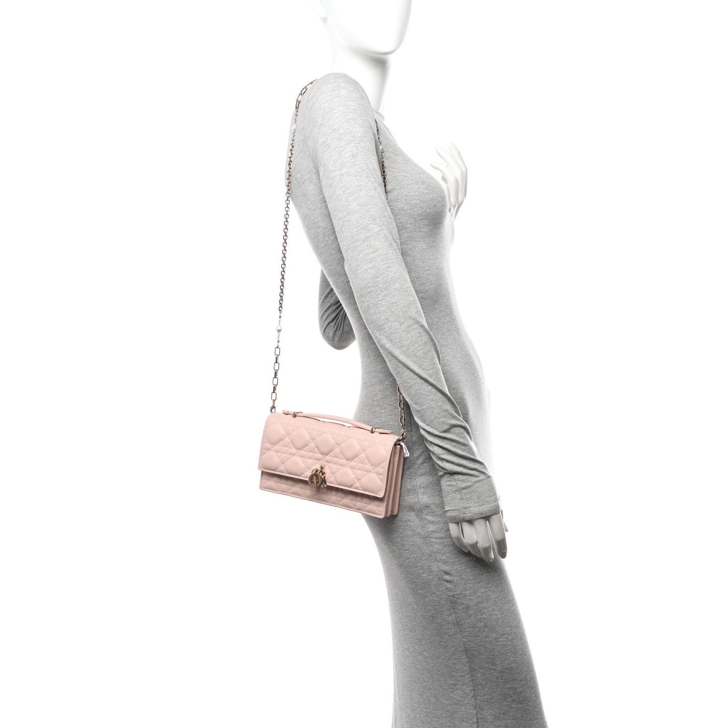 Lambskin Cannage Mini My Dior Top Handle Clutch Rose Poudre