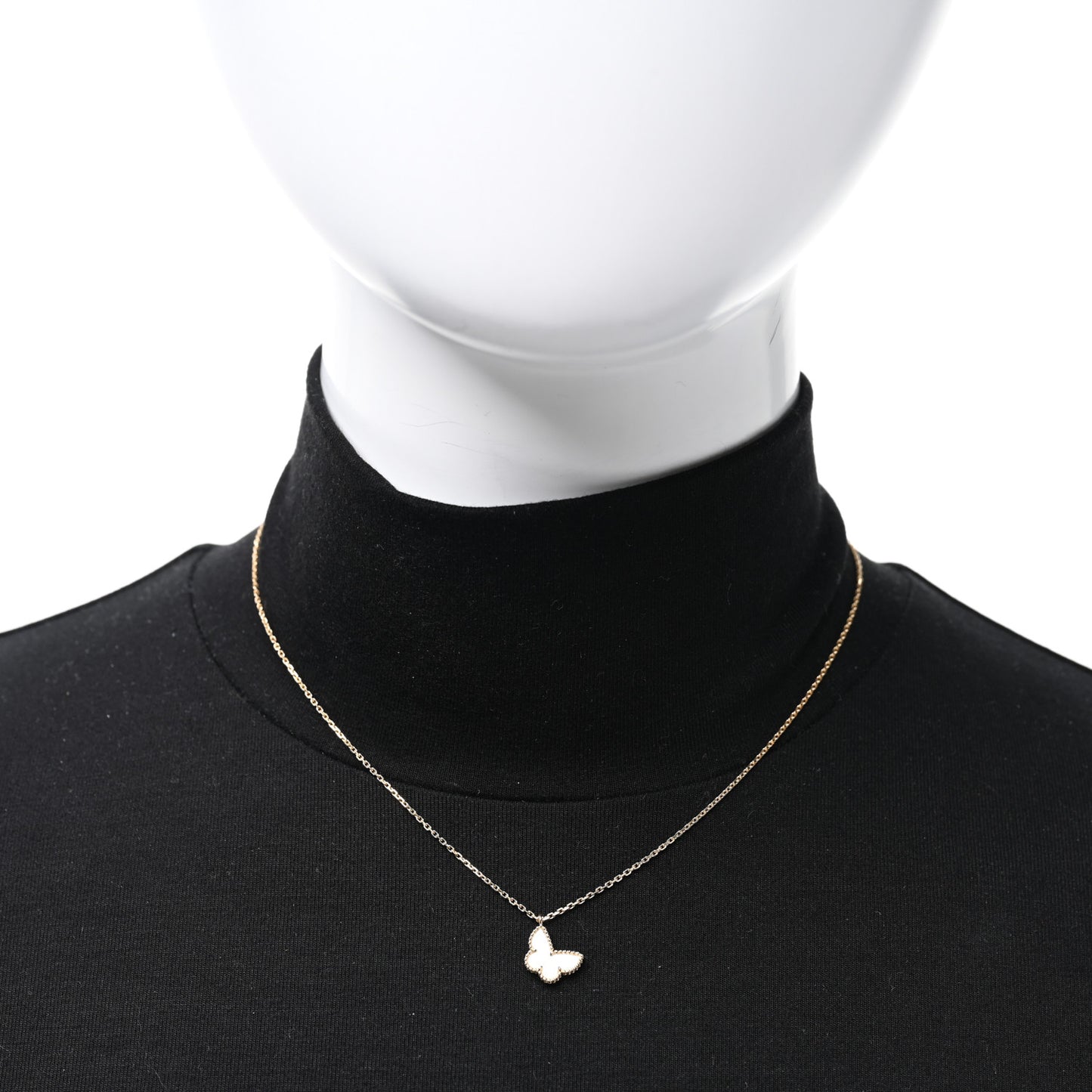 18K Yellow Gold Mother of Pearl Sweet Alhambra Butterfly Pendant Necklace