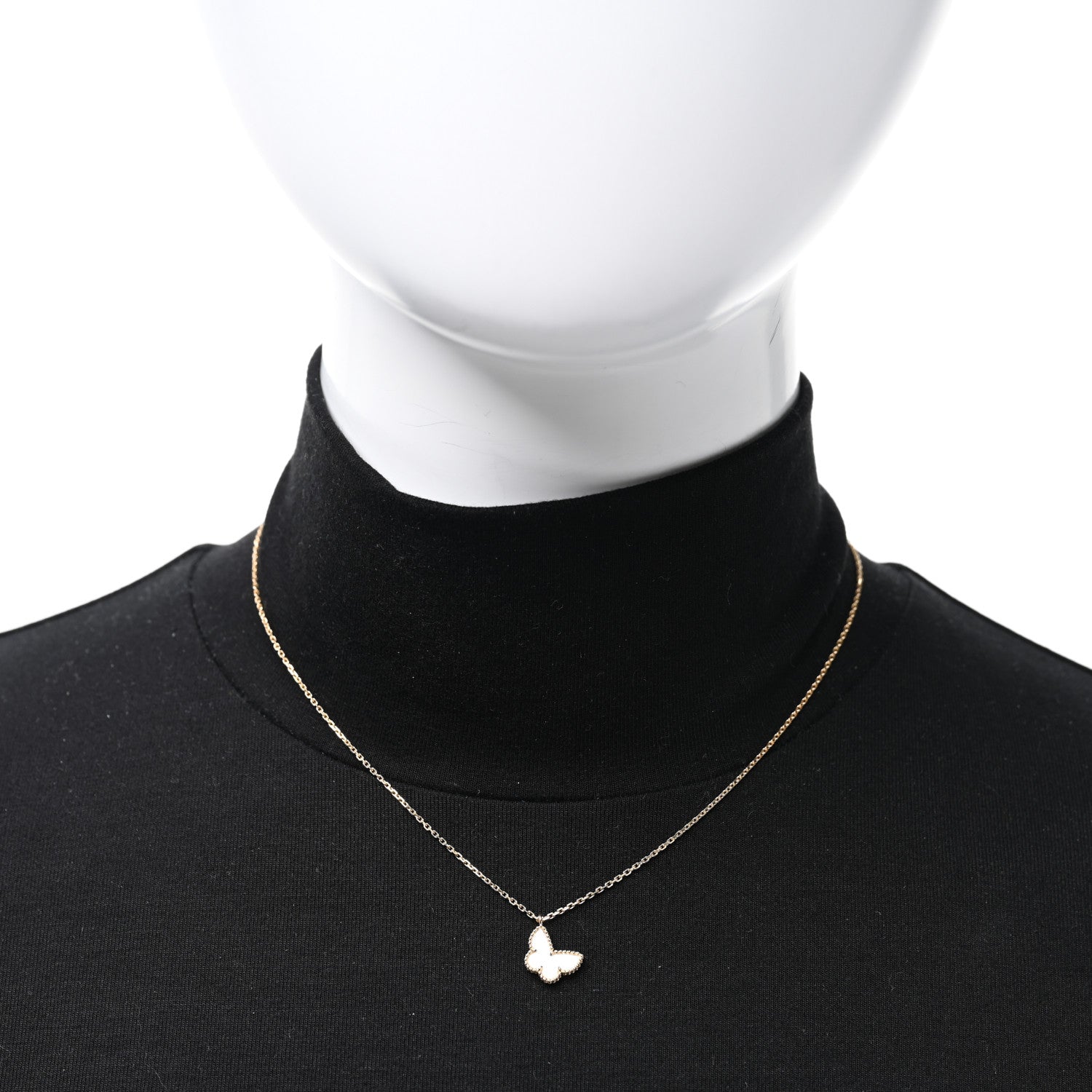 Van Cleef & Arpels 18K Yellow Gold Mother of Pearl Sweet Alhambra Butterfly Pendant Necklace 2 of 4