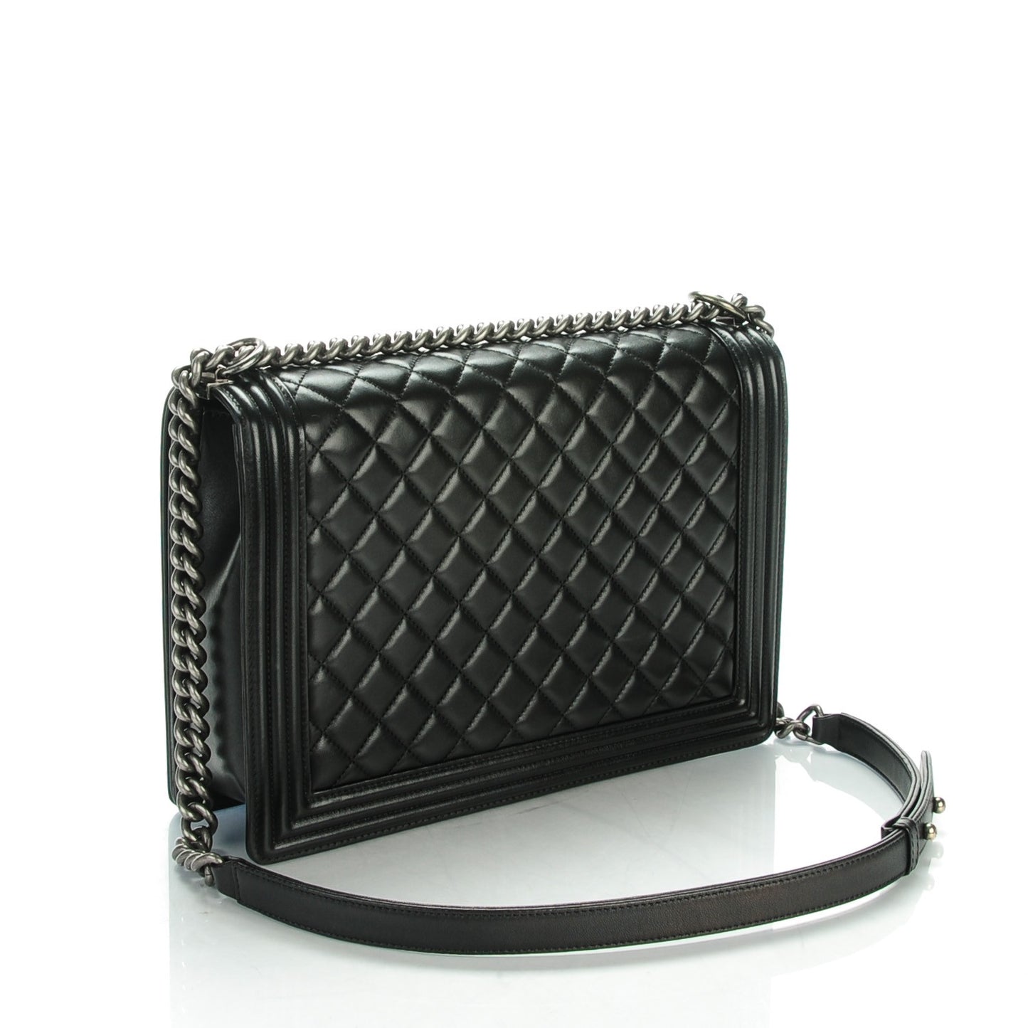 Lambskin Quilted Large Boy Flap Black