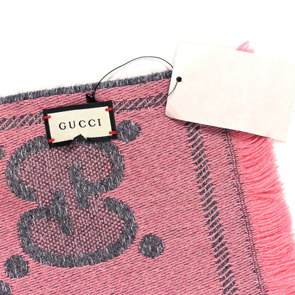 Gucci Wool Lame Jacquard Monogram Jumbo GG Lady Nest Lux Scarf Graphite Pink 3 of 5
