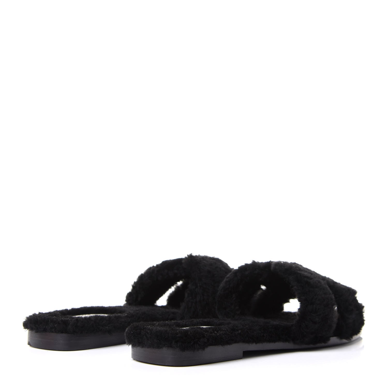 Hermes Woolskin Oran Sandals 37.5 Black 4 of 9