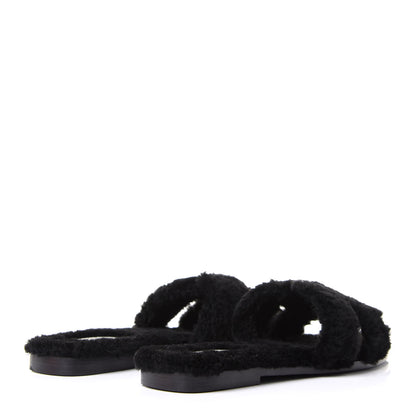 Hermes Woolskin Oran Sandals 37.5 Black 4 of 9