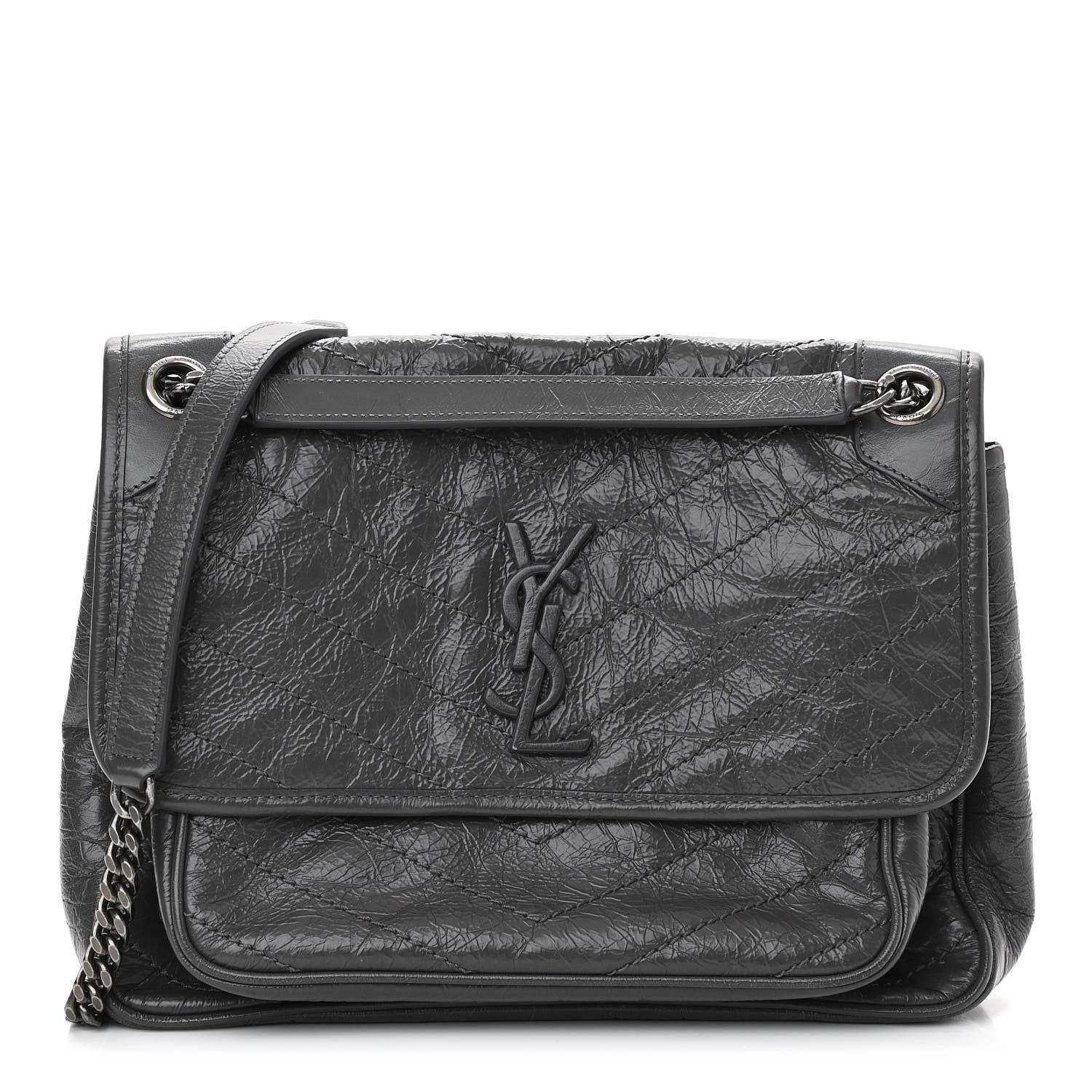 Saint Laurent Crinkled Calfskin Matelasse Monogram Medium Niki Chain Satchel Storm 1 of 11