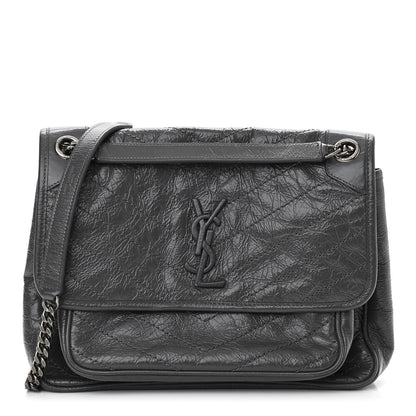 Saint Laurent Crinkled Calfskin Matelasse Monogram Medium Niki Chain Satchel Storm 1 of 11