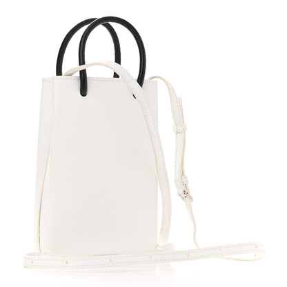 Balenciaga Squared Calfskin Logo Shopping Phone Holder Bag White Light Green 3 of 9