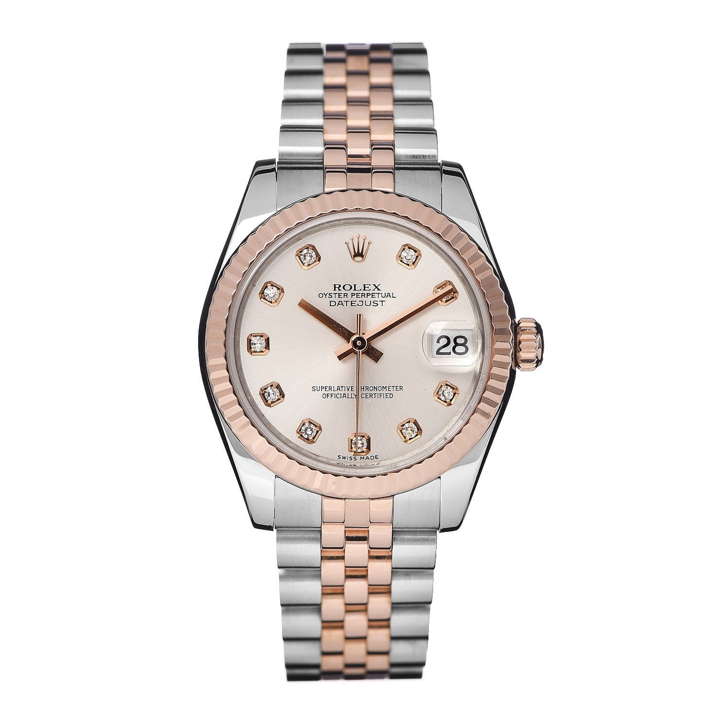 Stainless Steel 18K Everose Gold Diamond 31mm Oyster Perpetual Datejust Watch Silver 178271