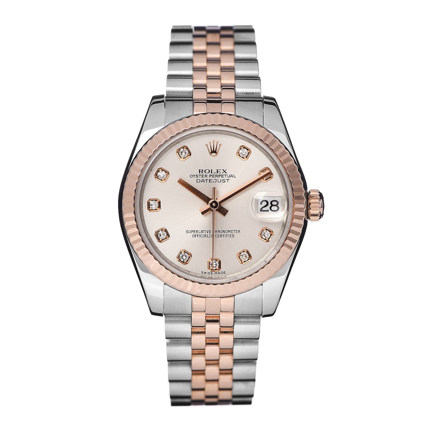 Rolex Stainless Steel 18K Everose Gold Diamond 31mm Oyster Perpetual Datejust Watch Silver 178271 1 of 6