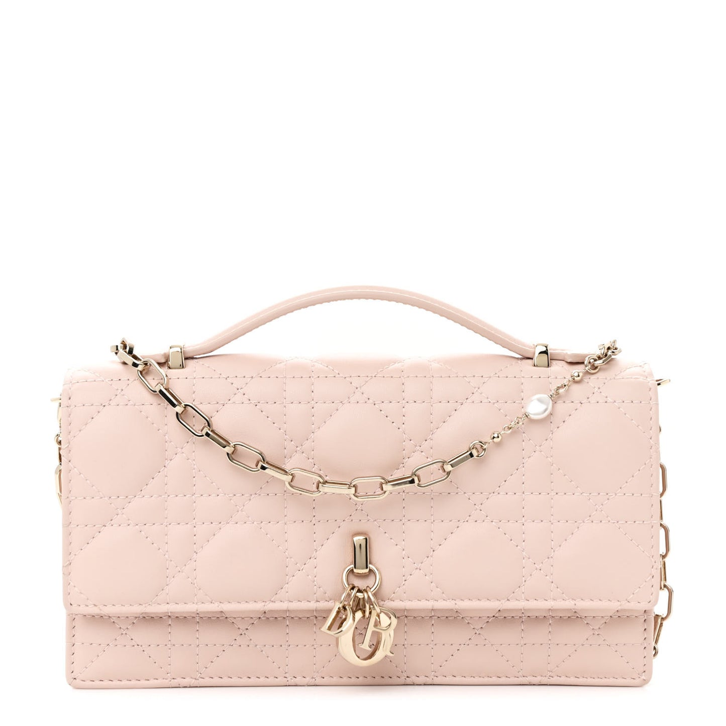 Lambskin Cannage Mini My Dior Top Handle Clutch Rose Poudre
