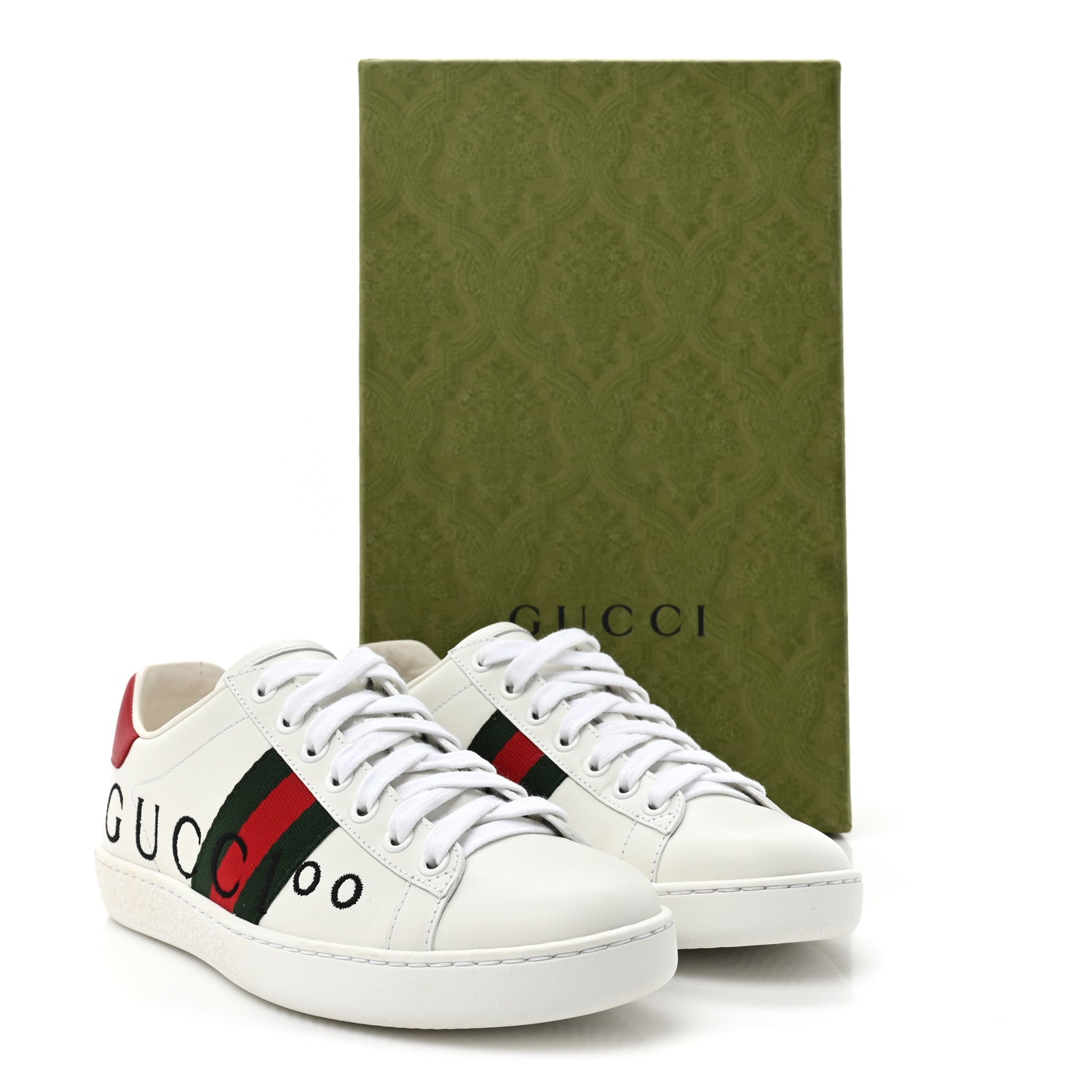 Gucci Calfskin Gucci 100 Womens Ace Sneakers 35 White Hibiscus Red 11 of 11