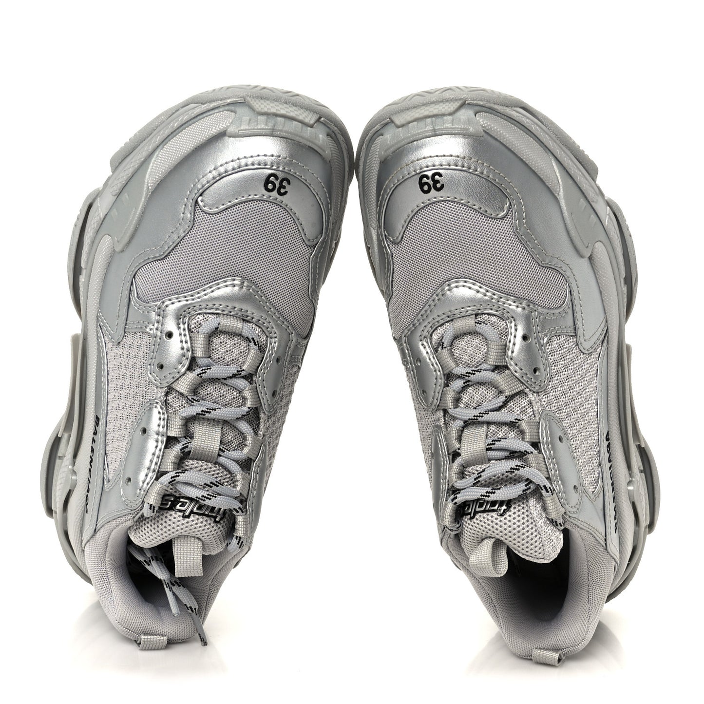 Metallic Fabric Mesh Womens Triple S Sneakers 39 Silver