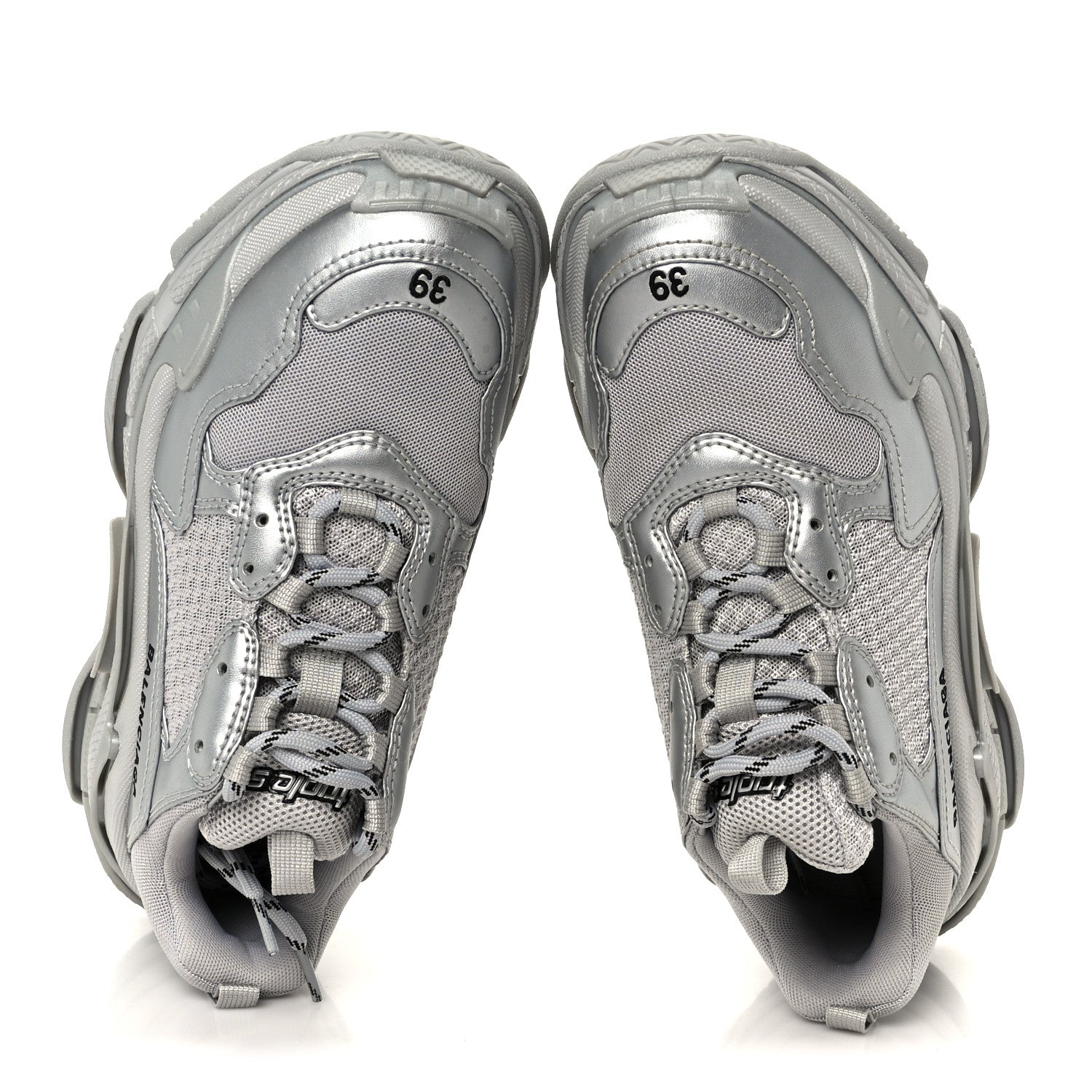 Balenciaga Metallic Fabric Mesh Womens Triple S Sneakers 39 Silver 2 of 10