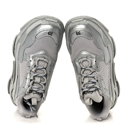 Balenciaga Metallic Fabric Mesh Womens Triple S Sneakers 39 Silver 2 of 10